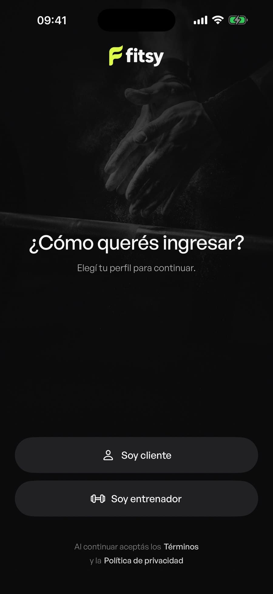 Pantalla de bienvenida de Fitsy